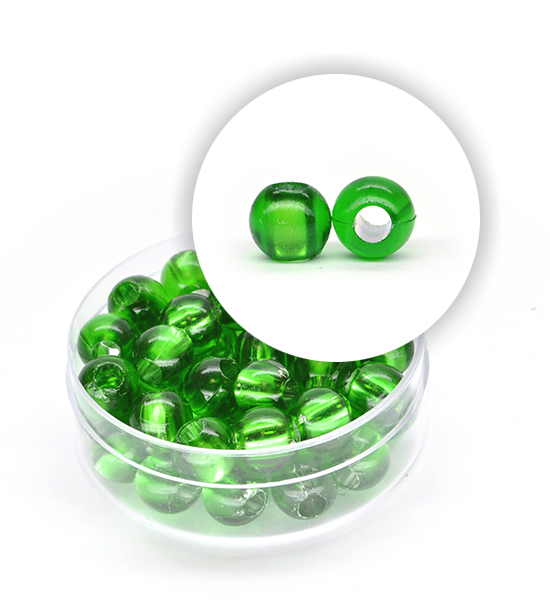 Plastic beads with silver core (about 8,5 g) 8 mm ø - Green